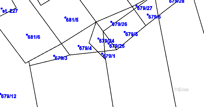 Parcela st. 679/1 v KÚ Bzová u Hořovic, Katastrální mapa