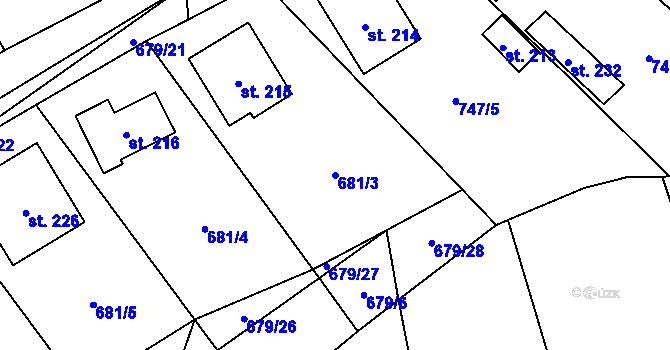 Parcela st. 681/3 v KÚ Bzová u Hořovic, Katastrální mapa