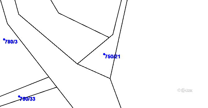 Parcela st. 750/21 v KÚ Bzová u Hořovic, Katastrální mapa