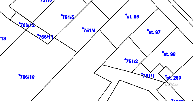 Parcela st. 751/3 v KÚ Bzová u Hořovic, Katastrální mapa