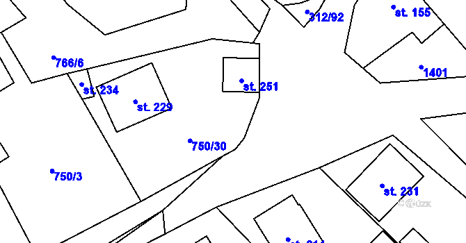 Parcela st. 751/13 v KÚ Bzová u Hořovic, Katastrální mapa
