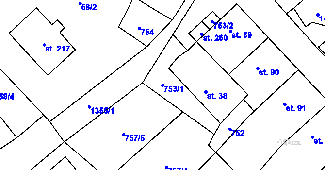 Parcela st. 753/1 v KÚ Bzová u Hořovic, Katastrální mapa