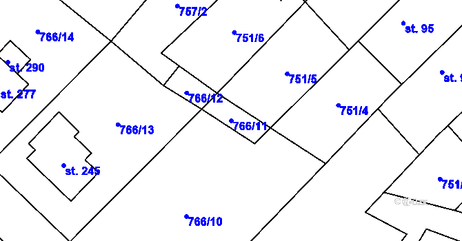 Parcela st. 766/11 v KÚ Bzová u Hořovic, Katastrální mapa