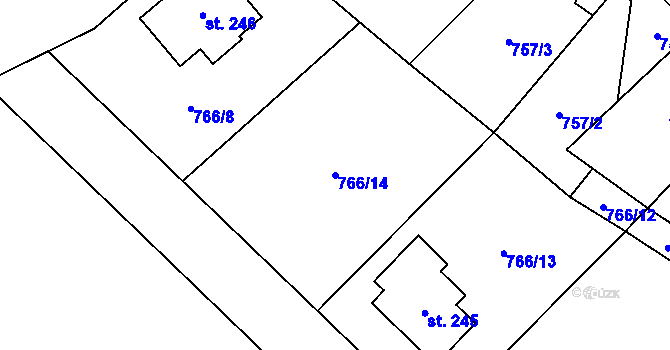 Parcela st. 766/14 v KÚ Bzová u Hořovic, Katastrální mapa