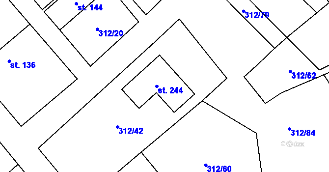 Parcela st. 244 v KÚ Bzová u Hořovic, Katastrální mapa
