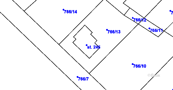 Parcela st. 245 v KÚ Bzová u Hořovic, Katastrální mapa