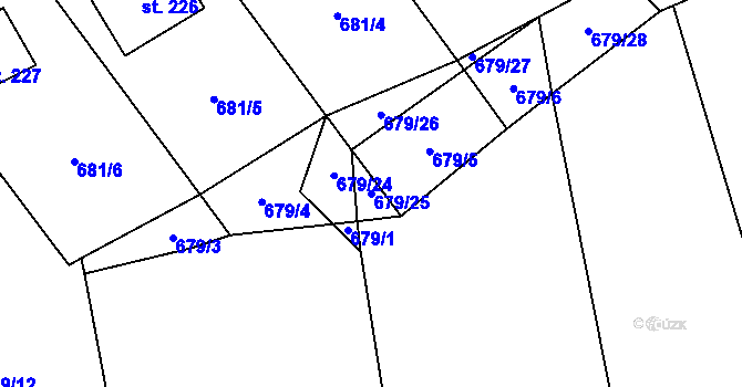 Parcela st. 679/25 v KÚ Bzová u Hořovic, Katastrální mapa