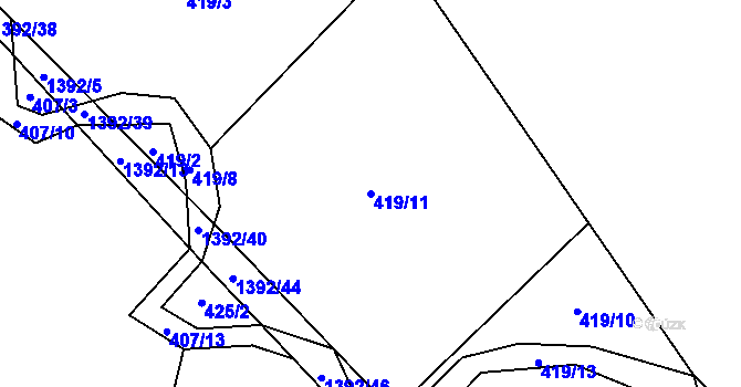 Parcela st. 419/11 v KÚ Bzová u Hořovic, Katastrální mapa