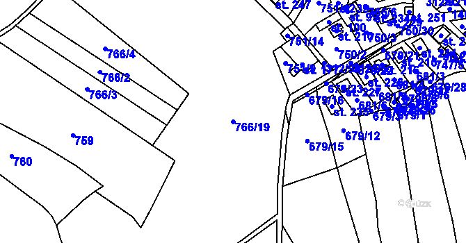Parcela st. 766/19 v KÚ Bzová u Hořovic, Katastrální mapa