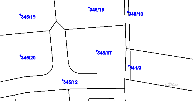 Parcela st. 345/17 v KÚ Bzová u Hořovic, Katastrální mapa