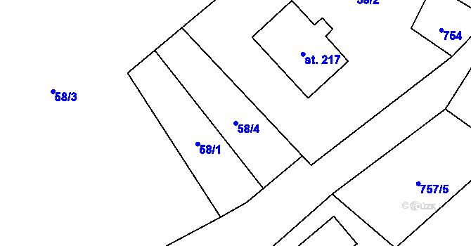 Parcela st. 58/4 v KÚ Bzová u Hořovic, Katastrální mapa