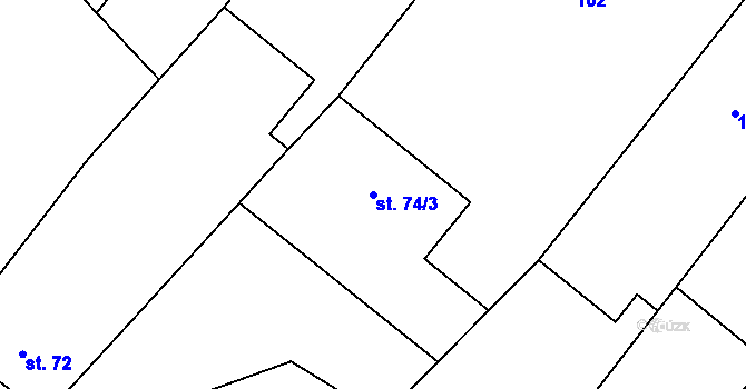 Parcela st. 74/3 v KÚ Bzová u Hořovic, Katastrální mapa