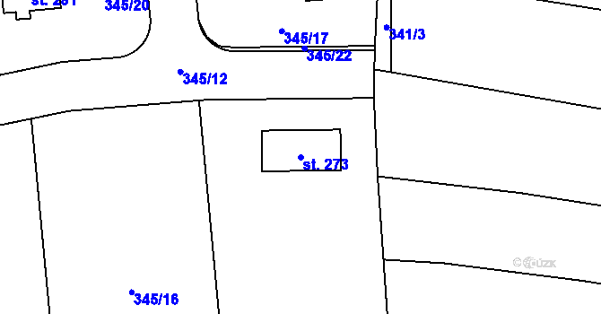 Parcela st. 273 v KÚ Bzová u Hořovic, Katastrální mapa