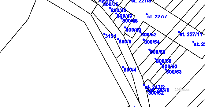 Parcela st. 2438/14 v KÚ Bzová u Uherského Brodu, Katastrální mapa