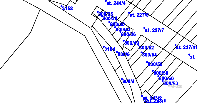 Parcela st. 2438/15 v KÚ Bzová u Uherského Brodu, Katastrální mapa