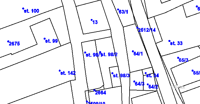 Parcela st. 98/2 v KÚ Bzová u Uherského Brodu, Katastrální mapa