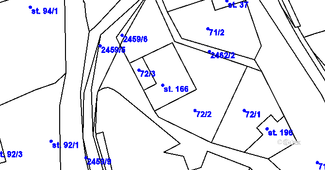 Parcela st. 166 v KÚ Bzová u Uherského Brodu, Katastrální mapa