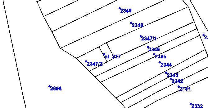 Parcela st. 217 v KÚ Bzová u Uherského Brodu, Katastrální mapa