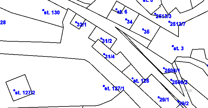 Parcela st. 31/4 v KÚ Bzová u Uherského Brodu, Katastrální mapa
