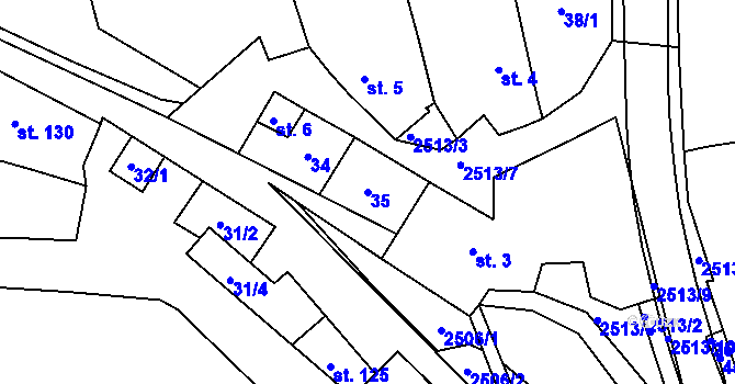 Parcela st. 35 v KÚ Bzová u Uherského Brodu, Katastrální mapa
