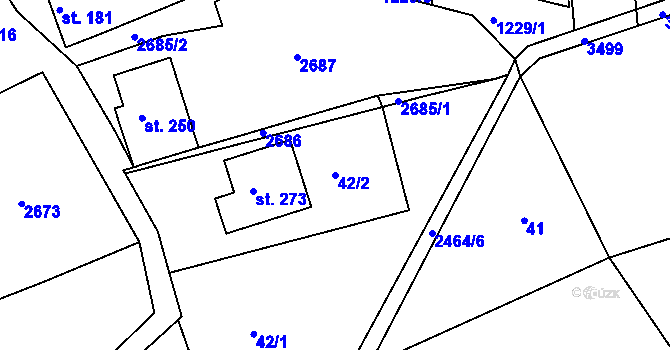 Parcela st. 42/2 v KÚ Bzová u Uherského Brodu, Katastrální mapa