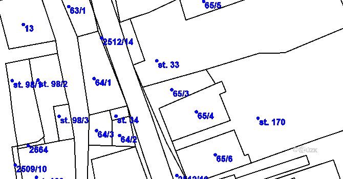 Parcela st. 65/3 v KÚ Bzová u Uherského Brodu, Katastrální mapa