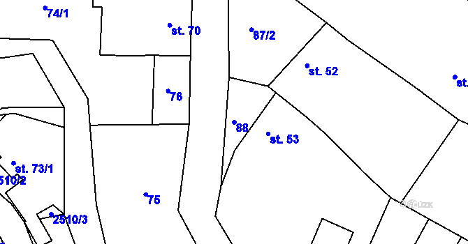 Parcela st. 88 v KÚ Bzová u Uherského Brodu, Katastrální mapa