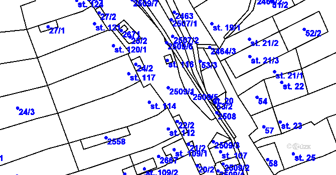 Parcela st. 2509/1 v KÚ Bzová u Uherského Brodu, Katastrální mapa