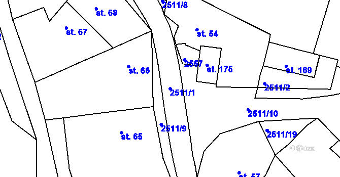 Parcela st. 2511/1 v KÚ Bzová u Uherského Brodu, Katastrální mapa