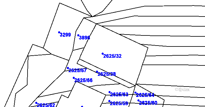 Parcela st. 2625/32 v KÚ Bzová u Uherského Brodu, Katastrální mapa