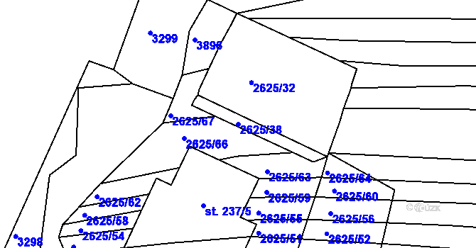 Parcela st. 2625/38 v KÚ Bzová u Uherského Brodu, Katastrální mapa