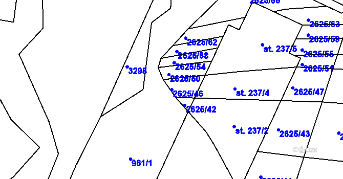 Parcela st. 2625/46 v KÚ Bzová u Uherského Brodu, Katastrální mapa