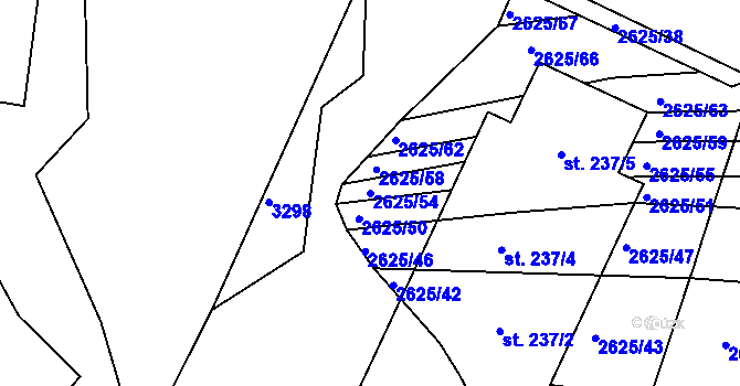 Parcela st. 2625/54 v KÚ Bzová u Uherského Brodu, Katastrální mapa