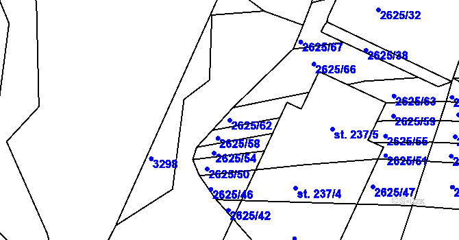 Parcela st. 2625/62 v KÚ Bzová u Uherského Brodu, Katastrální mapa