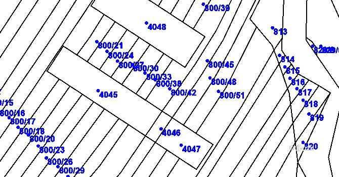 Parcela st. 800/42 v KÚ Bzová u Uherského Brodu, Katastrální mapa