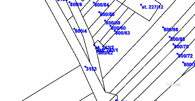 Parcela st. 800/62 v KÚ Bzová u Uherského Brodu, Katastrální mapa