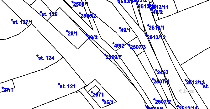 Parcela st. 2509/7 v KÚ Bzová u Uherského Brodu, Katastrální mapa