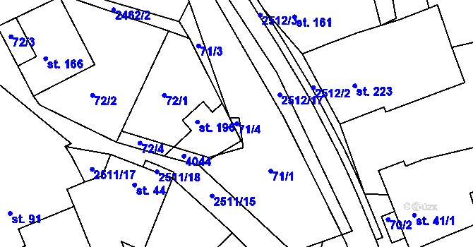 Parcela st. 71/4 v KÚ Bzová u Uherského Brodu, Katastrální mapa