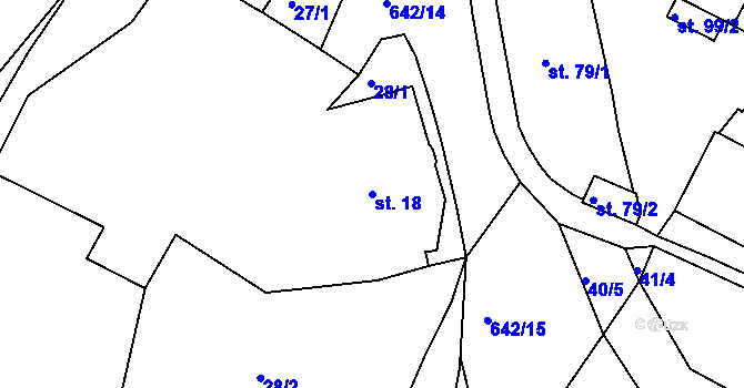 Parcela st. 18 v KÚ Bžany, Katastrální mapa
