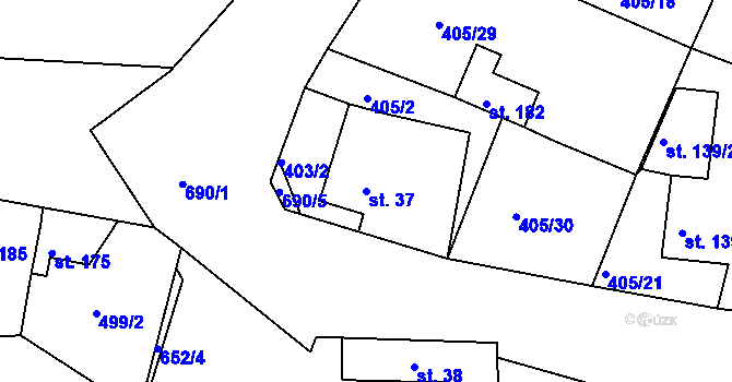 Parcela st. 37 v KÚ Bžany, Katastrální mapa
