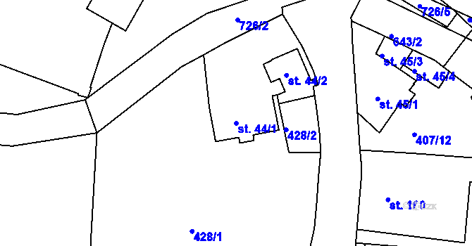 Parcela st. 44/1 v KÚ Bžany, Katastrální mapa