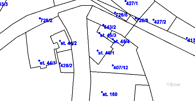 Parcela st. 45/1 v KÚ Bžany, Katastrální mapa