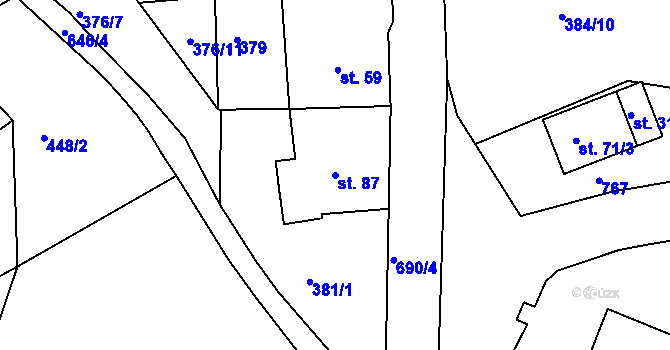 Parcela st. 87 v KÚ Bžany, Katastrální mapa