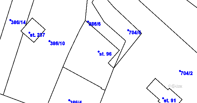 Parcela st. 96 v KÚ Bžany, Katastrální mapa