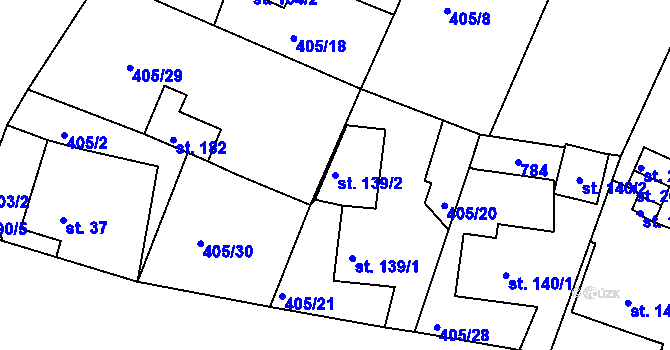 Parcela st. 139/2 v KÚ Bžany, Katastrální mapa