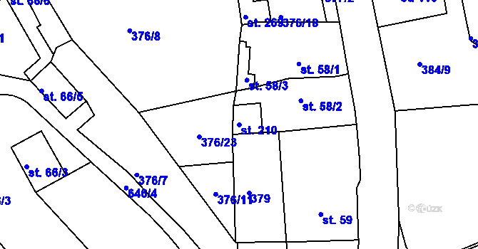 Parcela st. 210 v KÚ Bžany, Katastrální mapa
