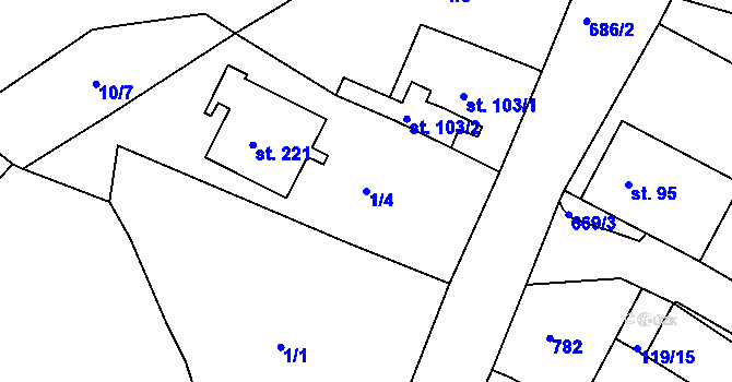 Parcela st. 1/4 v KÚ Bžany, Katastrální mapa