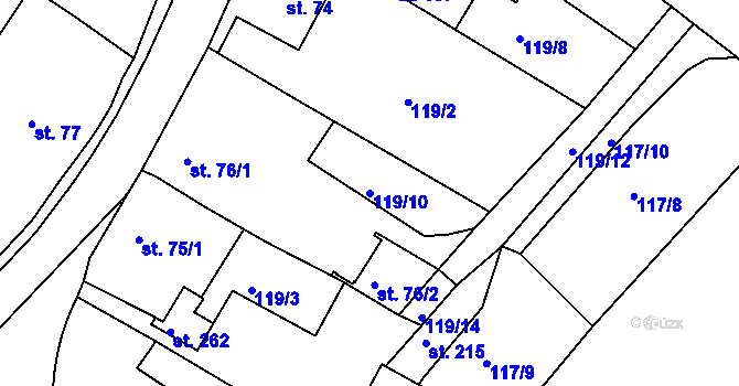 Parcela st. 119/10 v KÚ Bžany, Katastrální mapa