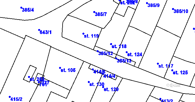 Parcela st. 385/12 v KÚ Bžany, Katastrální mapa