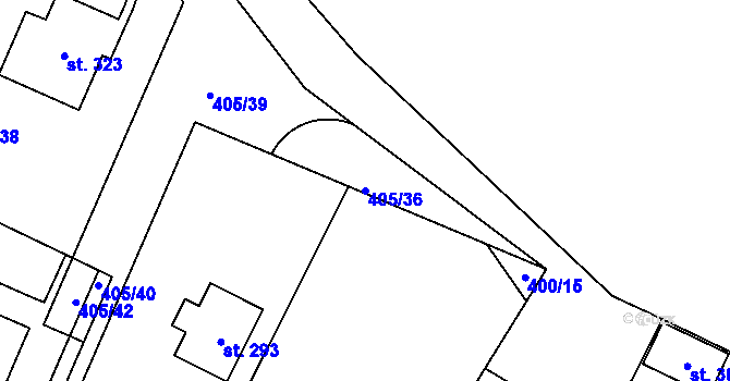Parcela st. 405/36 v KÚ Bžany, Katastrální mapa